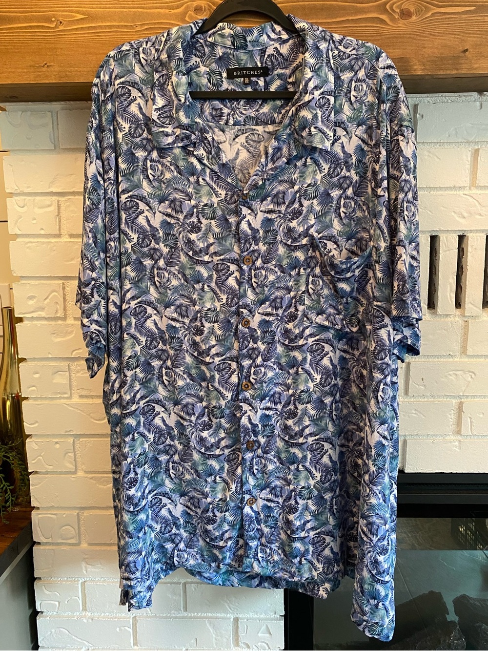 Britches Hawaiian Tropical Camp Shirt Blue Rayon Button Up Men’s 5XL Vacation